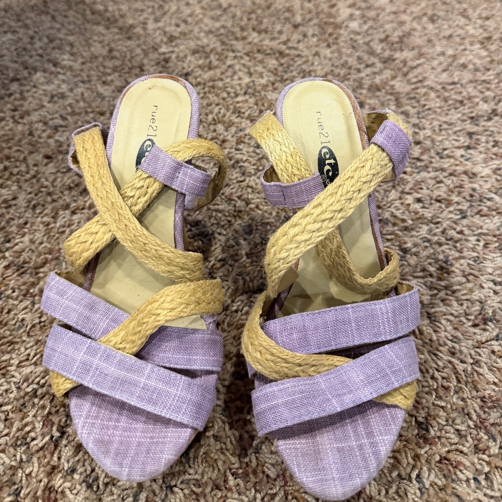 Rue21 Lavender and Natural Braided Espadrille Wedge Sandals
